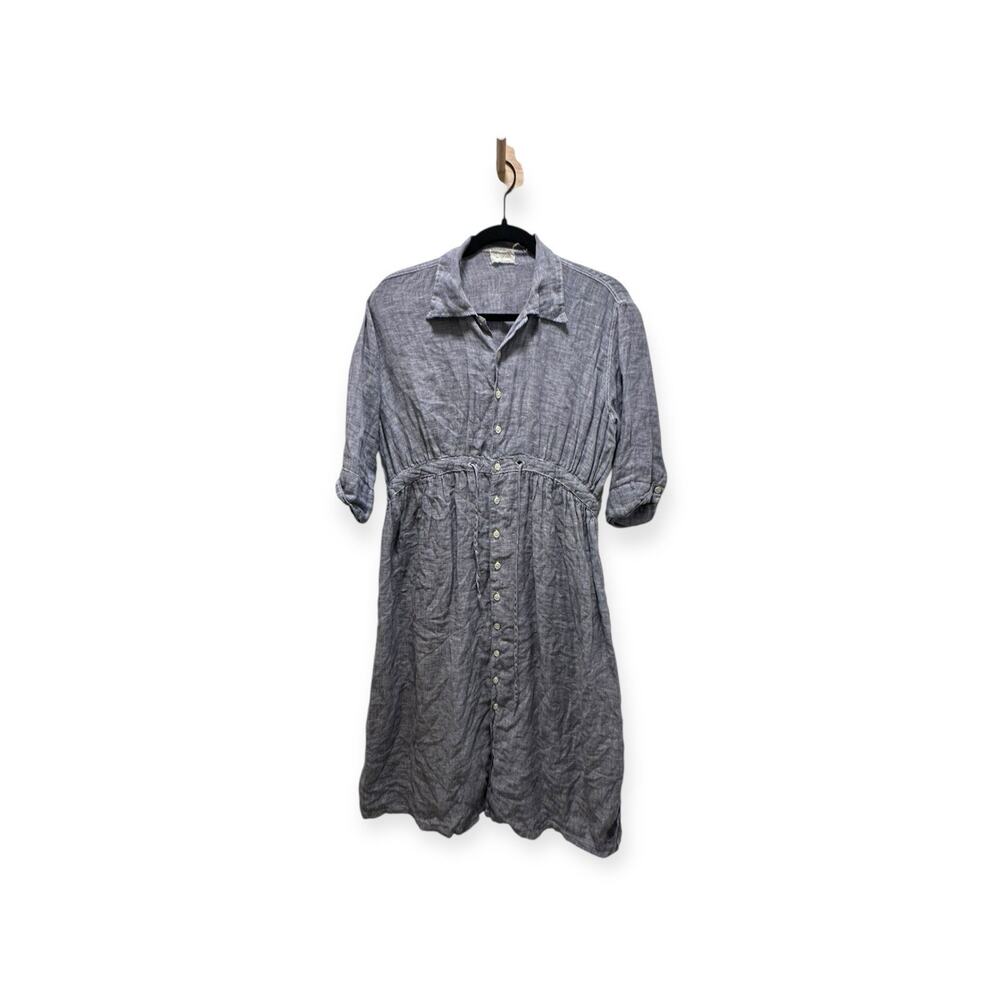 Women Long Sleeve Denim Button Up Shirt Dress Midi Jean Dress Flowy USA Made 396